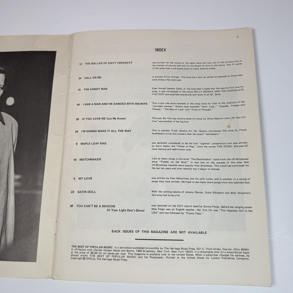 The Best Of Popular Music Magazine Apr May 1975 Vol 3 #3 Piano Vocal Guitar Vtg - Picture 3 of 4